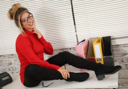 OnlyTease Tillie red minidress boots black pantyhose