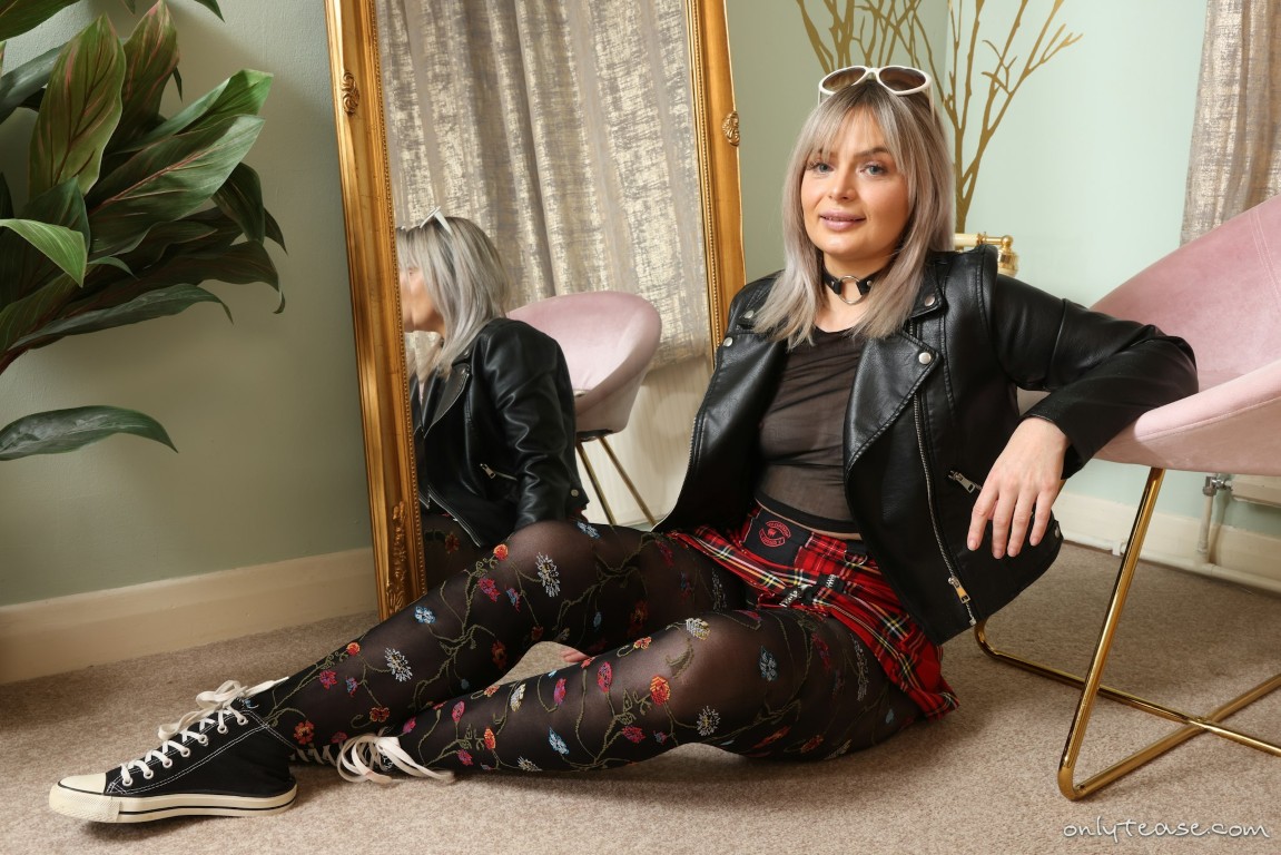 OnlyTease Lexi Doll plaid miniskirt patterned pantyhose